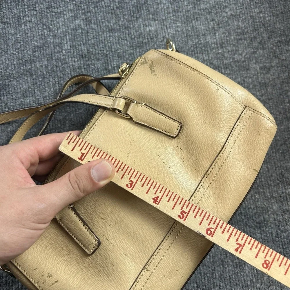 Coach Satchel Bag Womens Small Beige Leather Zip Top Crossbody Purse Handbag